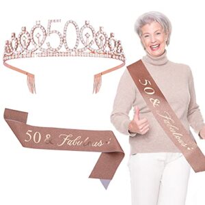 wllhyf 50th birthday queen sash 50th rhinestone tiara set birthday crowns 50th birthday decorations crystal hair band happy birthday accessories for women