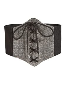 verdusa women's rhinestone corset waist belt waistband elastic retro wide belt black m