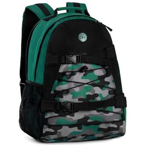 choco mocha boys camo backpack for elementary middle school, green large backpack for kids teen boys, 18 inch