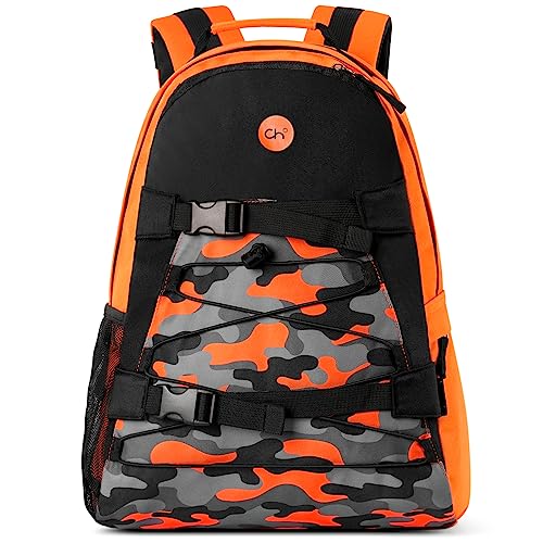 Choco Mocha Boys Camo Backpack for Elementary Middle School, Large Backpack for Kids Teen Boys, 18 Inch, Blue