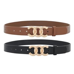 earnda 2 pack women belts for jeans dresses fashion gold buckle ladies waist belt faux leather brown and black large 34-37