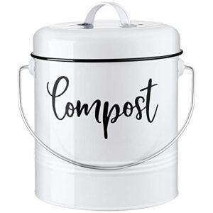 dayyet compost bin kitchen - 1.3 gallon farmhouse kitchen compost bin countertop - indoor compost bin - countertop compost bin with lid and charcoal filters - rust proof compost bucket, white