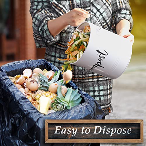 DAYYET Compost Bin Kitchen - 1.3 Gallon Farmhouse Kitchen Compost Bin Countertop - Indoor Compost Bin - Countertop Compost Bin with Lid and Charcoal Filters - Rust Proof Compost Bucket, White