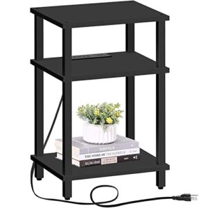 tutotak end table with charging station, side table with usb ports and outlets, nightstand, 3-tier storage shelf, sofa table for small space tb01bk042