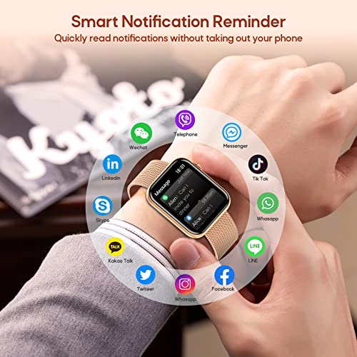 Smart Watch for Women,Bluetooth Call Answer/Dail Waterproof Fitness Smartwatch for Android iOS Phone Health Touch Screen Smart Watches Blood Pressure Blood Oxygen Heart Rate Sleep Monitor Pedometer