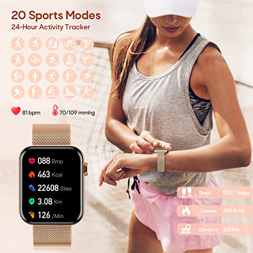 Smart Watch for Women,Bluetooth Call Answer/Dail Waterproof Fitness Smartwatch for Android iOS Phone Health Touch Screen Smart Watches Blood Pressure Blood Oxygen Heart Rate Sleep Monitor Pedometer