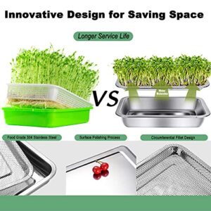 GOLOMOZ Sprouting Tray Rectangle Stainless Steel Seed Germination Tray Kit Fresh Organic Bean Sprout Grower Kit with Base Set for Beans Broccoli Sprout Alfalfa Seeds Wheat Grass Growing Kit - Large