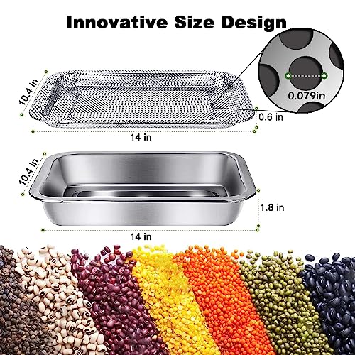 GOLOMOZ Sprouting Tray Rectangle Stainless Steel Seed Germination Tray Kit Fresh Organic Bean Sprout Grower Kit with Base Set for Beans Broccoli Sprout Alfalfa Seeds Wheat Grass Growing Kit - Large