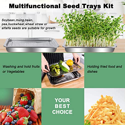 GOLOMOZ Sprouting Tray Rectangle Stainless Steel Seed Germination Tray Kit Fresh Organic Bean Sprout Grower Kit with Base Set for Beans Broccoli Sprout Alfalfa Seeds Wheat Grass Growing Kit - Large