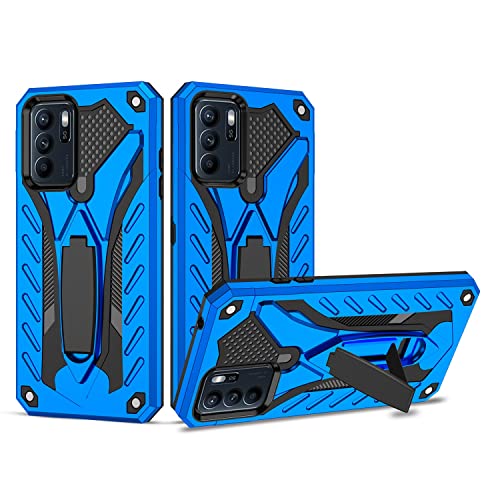 Phone Protective Case Compatible with OPPO Reno 6 Pro(5G),Military Grade Strong Two Layer PU+TPU Hybrid Full Body Case,Bracket Protective Dustproof Shockproof Cover Phone Cases ( Color : Jewel Blue )