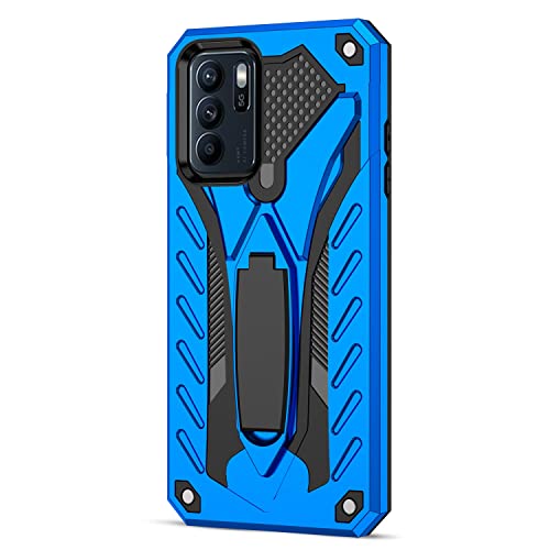 Phone Protective Case Compatible with OPPO Reno 6 Pro(5G),Military Grade Strong Two Layer PU+TPU Hybrid Full Body Case,Bracket Protective Dustproof Shockproof Cover Phone Cases ( Color : Jewel Blue )