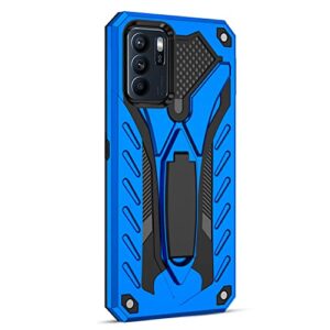 Phone Protective Case Compatible with OPPO Reno 6 Pro(5G),Military Grade Strong Two Layer PU+TPU Hybrid Full Body Case,Bracket Protective Dustproof Shockproof Cover Phone Cases ( Color : Jewel Blue )