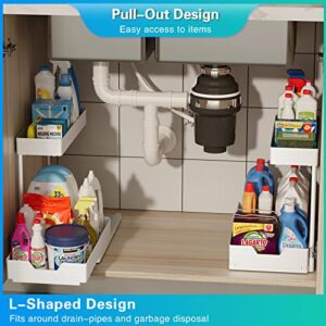 Beriflai Under Sink Organizers and Storage 2 Packs, Pull Out Cabinet Organizers Sliding Cabinet Basket Organizer 2 Tier Bathroom Kitchen Storage with Siding Drawers for Bathroom Kitchen, White