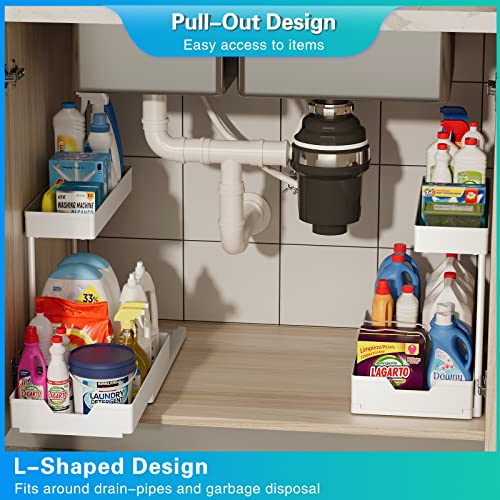 Beriflai Under Sink Organizers and Storage 2 Packs, Pull Out Cabinet Organizers Sliding Cabinet Basket Organizer 2 Tier Bathroom Kitchen Storage with Siding Drawers for Bathroom Kitchen, White