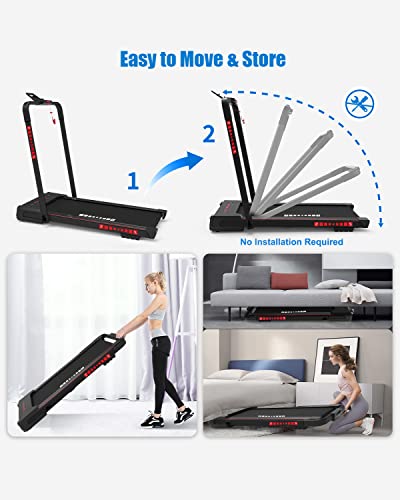 Walking Pad Treadmill Under Desk, 2 in 1 Folidable Treadmills Walking Machine, Portable Electric Treadmill, Desk Treadmill Compact Electric Running Jogging for Home Office with Remote Control, Black