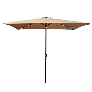 10x6.5ft tilt umbrella solar powered aluminum market umbrella w/ 26 led lights, summer shade patio umbrella w/tilt adjustment and crank, ideal choice for garden, lawn, deck, backyard & pool, taupe