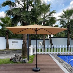 10x6.5ft Tilt umbrella Solar Powered Aluminum Market Umbrella w/ 26 LED Lights, Summer Shade Patio Umbrella w/Tilt Adjustment and Crank, Ideal Choice for Garden, Lawn, Deck, Backyard & Pool, Taupe