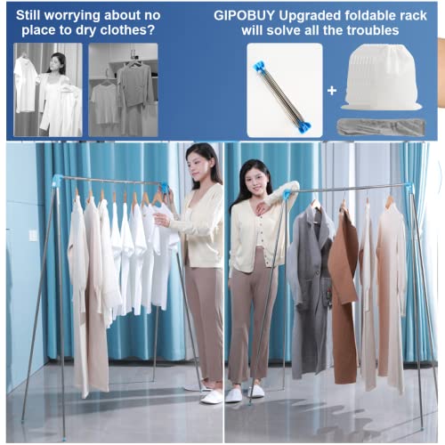 GIPOBUY Portable Clothes Rack Travel Garment Rack, Foldable Collapsible Clothing Rack, Mini Folding Portable for Dance, Painting, Travel, Drying, Camping,New Tech Easy Lock and Release(Non-Heavy Duty)