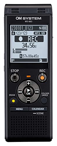 Olympus OM System WS-883 Digital Voice Recorder, Linear PCM/MP3 Recording Formats, USB Direct, 8gb Playback Speed and Volume Adjust, File Index, Erase Selected Files