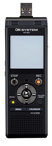 Olympus OM System WS-883 Digital Voice Recorder, Linear PCM/MP3 Recording Formats, USB Direct, 8gb Playback Speed and Volume Adjust, File Index, Erase Selected Files