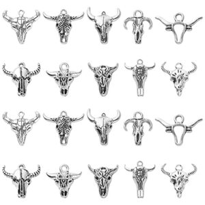 KitBeads 100pcs Tibetan Cattle Head Charms Mixed Styles Cattle Skull Charms Antique Silver Animal Skull Cow Bull Head Charms for Jewelry Making Bulk