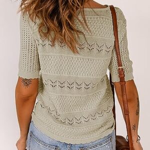 Dokotoo Womens Summer Short Sleeve Sweaters Tops Spring Crew Neck Pullover Shirt Lightweight Knit Sweater Blouse Apricot Medium