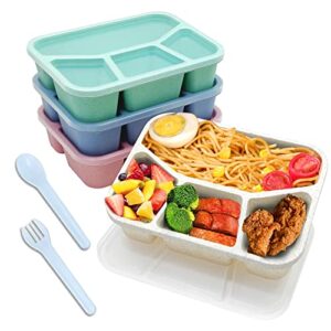 SHALORY 4 Pack Bento Lunch Box for Kids,4 Compartment Divided Meal Prep Sncak Container,Freezer Microwave and Dishwasher Safe Food Storage,Reusable Bento Adult Lunch Box for School Work Travel