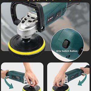 GEVEELIFE Buffer Polisher, 1600W 7 Inch/6 Inch Polisher, 7 Variable Speed 1000-3500 RPM Car Buffer Polisher Waxer with Adjustable Grip, Detachable Handle for Car, Boat Sanding, Polishing, Waxing