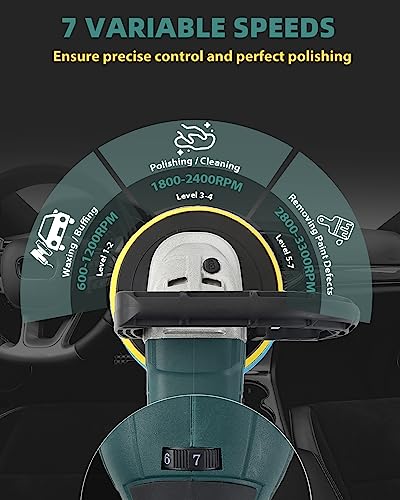 GEVEELIFE Buffer Polisher, 1600W 7 Inch/6 Inch Polisher, 7 Variable Speed 1000-3500 RPM Car Buffer Polisher Waxer with Adjustable Grip, Detachable Handle for Car, Boat Sanding, Polishing, Waxing