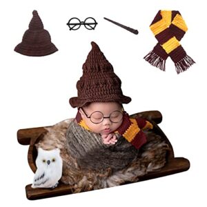 5 pcs newborn photography props - magic wizard witch hat scarf wand glasses frame owl decoration, newborn photography outfits,halloween cosplay baby photoshoot props , baby halloween photoshoot props