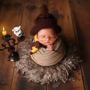 5 PCS Newborn Photography Props - Magic Wizard Witch Hat Scarf Wand Glasses Frame Owl Decoration, Newborn Photography Outfits,Halloween Cosplay Baby Photoshoot Props , Baby Halloween Photoshoot Props