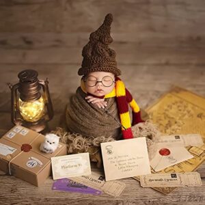 5 PCS Newborn Photography Props - Magic Wizard Witch Hat Scarf Wand Glasses Frame Owl Decoration, Newborn Photography Outfits,Halloween Cosplay Baby Photoshoot Props , Baby Halloween Photoshoot Props