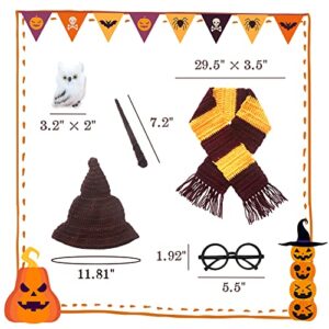 5 PCS Newborn Photography Props - Magic Wizard Witch Hat Scarf Wand Glasses Frame Owl Decoration, Newborn Photography Outfits,Halloween Cosplay Baby Photoshoot Props , Baby Halloween Photoshoot Props