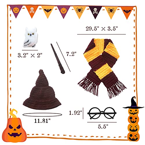 5 PCS Newborn Photography Props - Magic Wizard Witch Hat Scarf Wand Glasses Frame Owl Decoration, Newborn Photography Outfits,Halloween Cosplay Baby Photoshoot Props , Baby Halloween Photoshoot Props