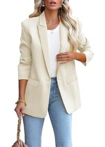 lcrrrn womens business casual loose blazers long sleeve pockets work professional jacket blazer suit (l, off white)
