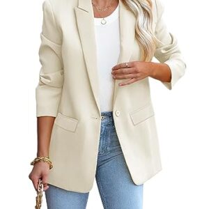 LCRRRN Womens Business Casual Loose Blazers Long Sleeve Pockets Work Professional Jacket Blazer Suit (L, Off White)