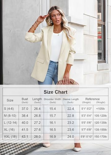 LCRRRN Womens Business Casual Loose Blazers Long Sleeve Pockets Work Professional Jacket Blazer Suit (L, Off White)