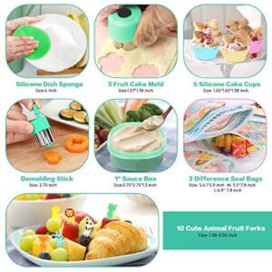 LEITAO 29 Packs Bento Box Kids Adult Lunch Box Container, 1900ML 3 Layer Stackable Lunch Box for Adults/Kids, Multiple Compartments Bento Box With Built-in Utensil Set, DIY Accessories, Bags (Green)