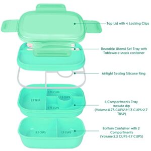 LEITAO 29 Packs Bento Box Kids Adult Lunch Box Container, 1900ML 3 Layer Stackable Lunch Box for Adults/Kids, Multiple Compartments Bento Box With Built-in Utensil Set, DIY Accessories, Bags (Green)