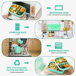 LEITAO 29 Packs Bento Box Kids Adult Lunch Box Container, 1900ML 3 Layer Stackable Lunch Box for Adults/Kids, Multiple Compartments Bento Box With Built-in Utensil Set, DIY Accessories, Bags (Green)