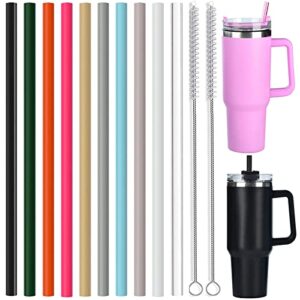 alink 10 pack color replacement straws for stanley 40 oz 30 oz tumbler, 12 in long reusable colorful silicone straws for stanley cup accessories, half gallon jug, plus 2 cleaning brush