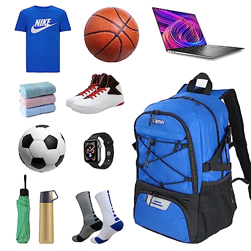 DAFISKY Basketball Backpack with Ball Compartment – Large Basketball Bag with Shoes compartment Sports Equipment Bag for Soccer Ball,Volleyball,Gym,Outdoor,Travel(blue)