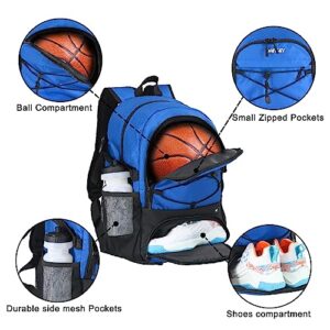 DAFISKY Basketball Backpack with Ball Compartment – Large Basketball Bag with Shoes compartment Sports Equipment Bag for Soccer Ball,Volleyball,Gym,Outdoor,Travel(blue)