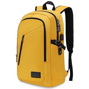 mancro travel laptop backpack, 15.6 in anti theft backpack for women men with usb charging port, water resistant computer backpack backpack gift, yellow