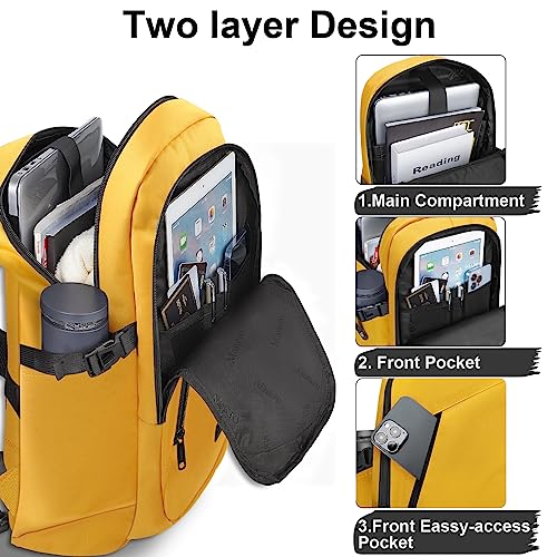 Mancro Travel Laptop Backpack, 15.6 in Anti Theft Backpack for Women Men with USB Charging Port, Water Resistant Computer Backpack Backpack Gift, Yellow