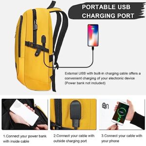 Mancro Travel Laptop Backpack, 15.6 in Anti Theft Backpack for Women Men with USB Charging Port, Water Resistant Computer Backpack Backpack Gift, Yellow