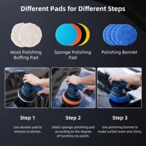 Uaoaii 6 Inch Buffing and Polishing Pad Kit, 10PCS Buffer Pads Kit W/Car Foam Sponge Pads, Wool Polishing Buffing Pads & Polishing Bonnets,for Car Buffer Polisher Compounding, Polishing and Waxing