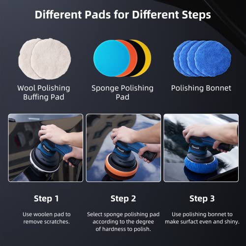 Uaoaii 6 Inch Buffing and Polishing Pad Kit, 10PCS Buffer Pads Kit W/Car Foam Sponge Pads, Wool Polishing Buffing Pads & Polishing Bonnets,for Car Buffer Polisher Compounding, Polishing and Waxing