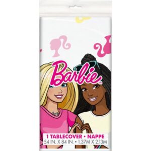 Unique Barbie Birthday Party Supplies Decoration Bundle Pack Includes 2 Plastic Table Covers and 1 Dinosaur Sticker Sheet