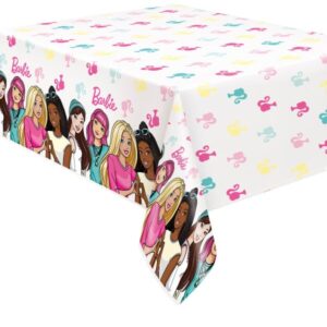 Unique Barbie Birthday Party Supplies Decoration Bundle Pack Includes 2 Plastic Table Covers and 1 Dinosaur Sticker Sheet